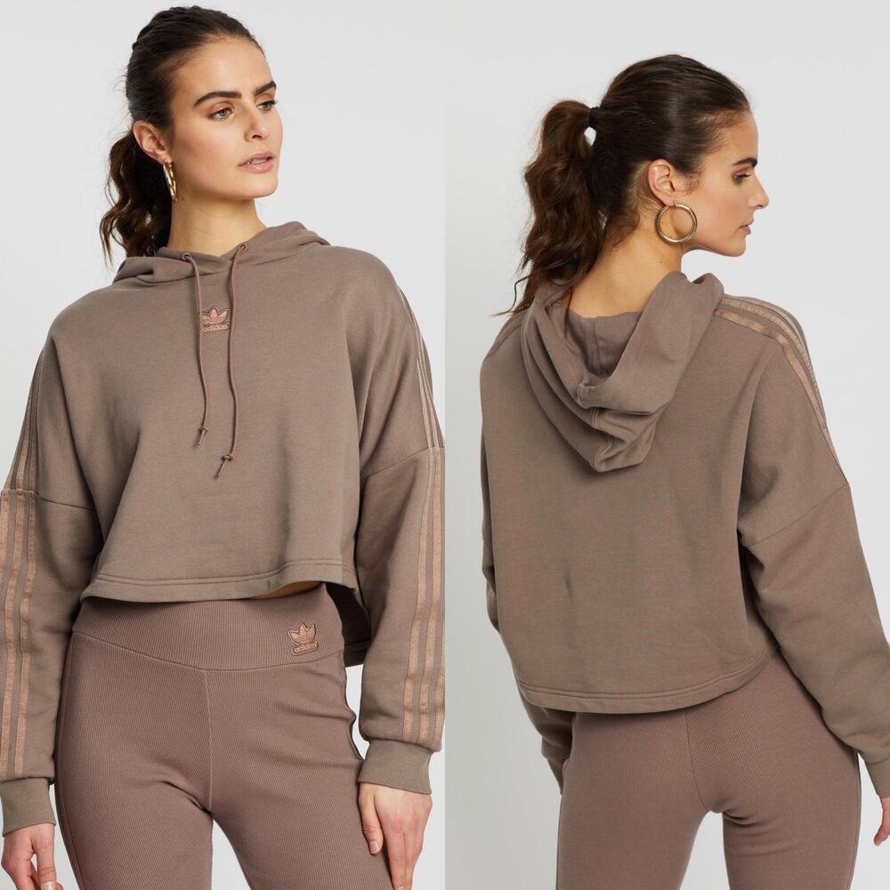Adidas Brown Rose Gold Logo Cropped Hoodie Women's Size 3X